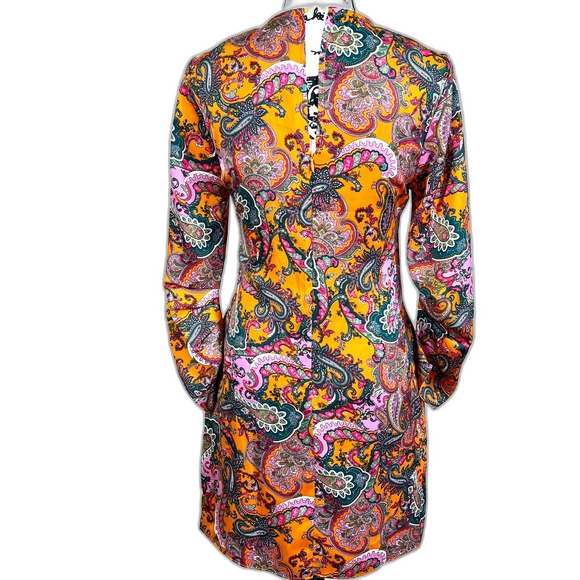 code x mode orange dress women paisley print long sleeve dress size XS romantic - Picture 3 of 16